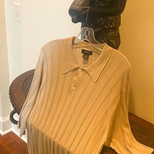 Barneys Signature Tan Ribbed Polo Knit Top🏇
